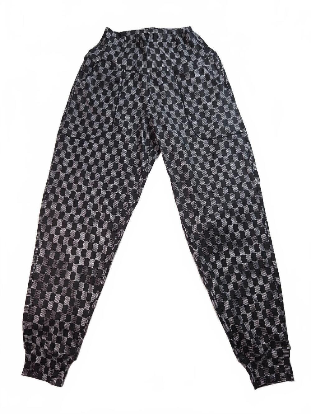 Oalka Black and Gray Checkerboard Patterned Leggings Size S